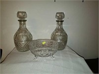 Lot Glass Decanters & Crystal Footed Bowl