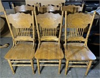 (D) 6 Vintage Carved Oak Dining Chairs (bidding