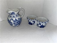 Blue & White Porcelain Pitcher and planter