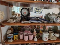 Contents of 2 shelves. Tea Pots. Decor. Vintage