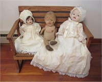 3 Dolls on Oak Bench