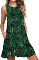 Women's Casual Dress with Pocket(Green -L)