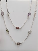 $680 Silver 7.56G, 18", Natural Amethyst, Smoky Qu