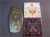 3 Wall Plaques - (2 Are Rosemaling Turrets )
