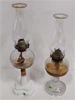 2 ANTIQUE OIL LAMPS (1 DAISY & MILKGLASS)