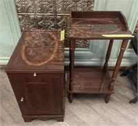 Matching small wooden side table and stand.
