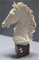 Porcelain with wood base artist signed horse