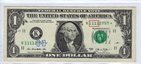 US$1 FRN Star Note 11K Dallas, Fancy SN VF.FN33