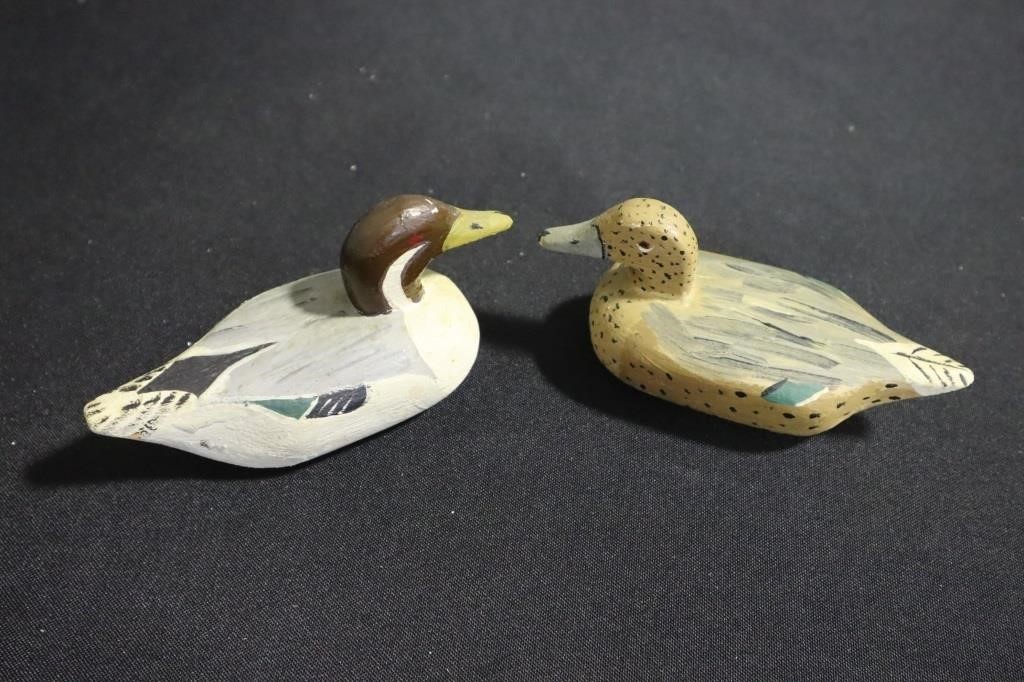 Pair of wood miniature Pintail decoys by Kelly?