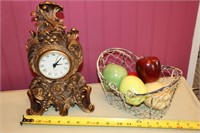 Decorator Clock & Wire Basket w/ Fruit