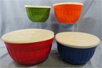 4  FOOD CERAMIC STORAGE BOWLS W/LIDS