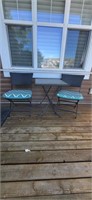 Patio chairs and table, table is 32 1/2 " long by