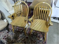 2 OAK HOOP/SPINDLEBACK CAPTAIN'S CHAIRS