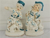Pair of Porcelain Boy Girl Animals Figurines As Is