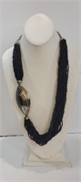 VTG 24 Stans Black Seed Bead Necklace w/Silver