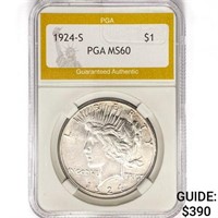 1924-S Silver Peace Dollar PGA MS60