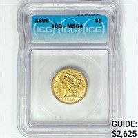 1896 $5 Gold Half Eagle ICG MS64