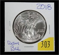 2018 Silver Eagle, gem BU