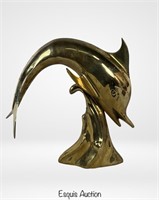 Large Brass Sculpture Of a Jumping Dolphine