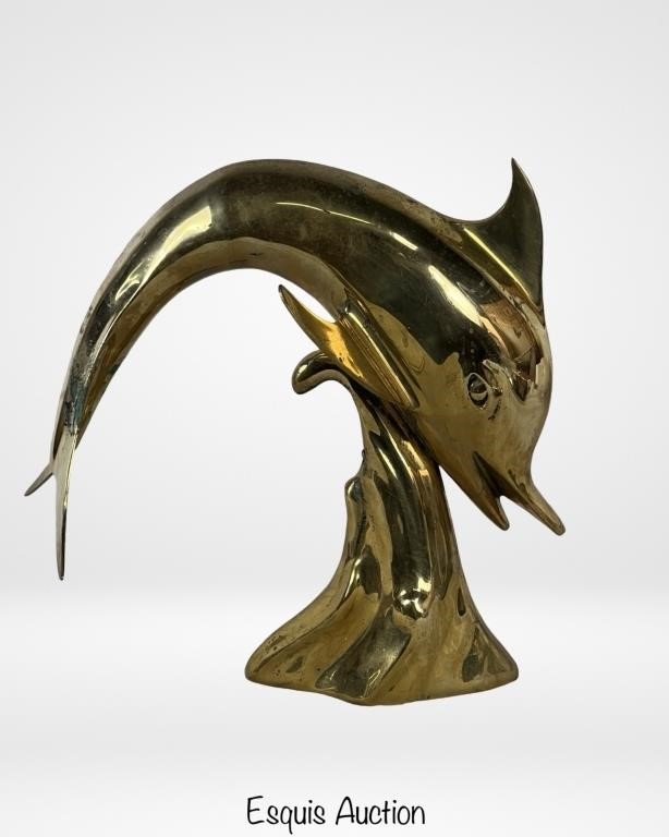 Large Brass Sculpture Of a Jumping Dolphine