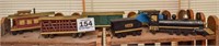 Assorted wooden train & RR cars. Engine is 13" l