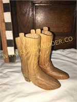 Hand carved pair of wooden Cowboy boots