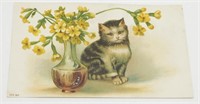 Antique 1907 Cat and Flowers Postcard