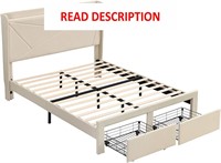 Full Size Bed Frame  Storage Drawers  Beige