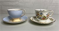 Two Bone China Tea Cups with Saucers