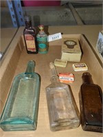 Vintage bottles, medical tins & old kitchen