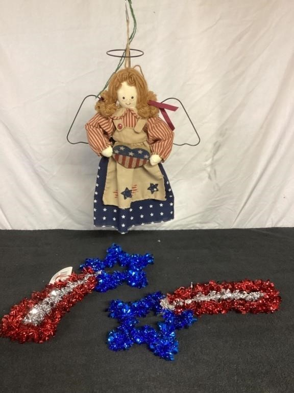 G) patriotic, hanging angel decoration with two