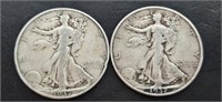 2 Each 1937 Walking Libertys (90% Silver)