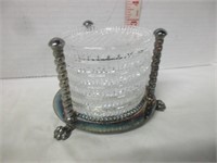 SILVER PLATE CLAW FOOT GLASS COASTER SET