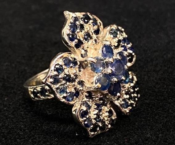 Sterling Silver Sapphire Flower Ring