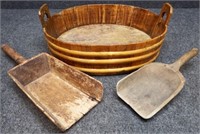 Antique Seed Carrier & Wooden Scoops