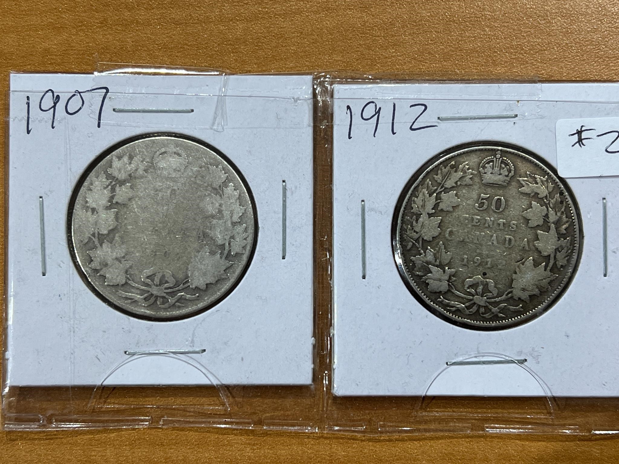 2- Cdn $.50 Coins - 1907 and 1912