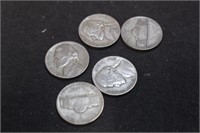 Lot of 5 Silver War Nickels