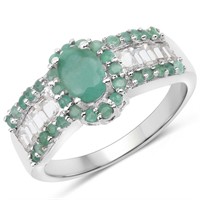 Rhodium Plated 0.93ctw Emerald and Topaz Ring