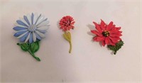 3 Vintage Flower Pins