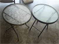 2 Folding outdoor round tables, 16"d & 18"d