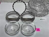 Vtg Double 4" Bowl w/Holder & EAPG Crystal Bowl