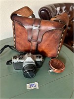Pentax Camera and Leather Camera Satchel