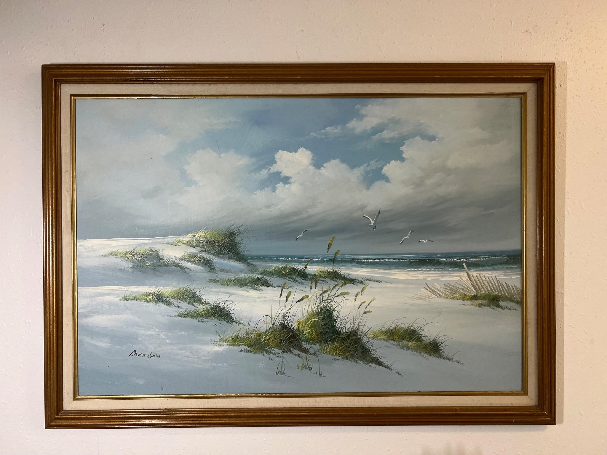Oil on Canvas Coastal Beach Scene, Signed