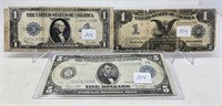 1899 Dollar Silver Certificate; (2) 1923 $1