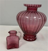 Cranberry Vase, Small Pitcher