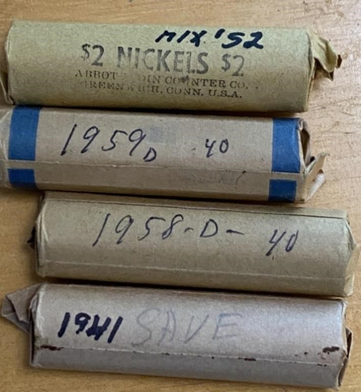 4 Rolls of Jefferson Nickels