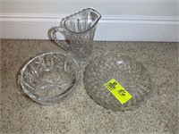 PRESSED GLASS BOWLS, PITCHER,