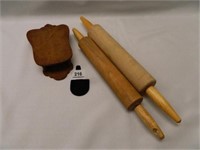 Wooden Rolling Pins-(2); Wooden Holder;