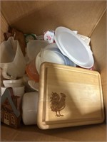 Rooster cutting board and Tupperware