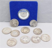 (9) Silver Quarters, War Nickel, and 1945 Silver